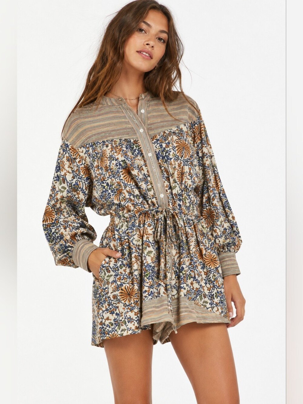 LUCCA Boho Floral Butterfly Mixed Print Tunic Dress Size Small